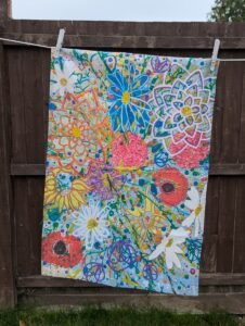 Wildflower bouquet tea towel, vibrant and semi abstract