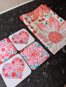 Ruby anniversary coaster and tea towel set