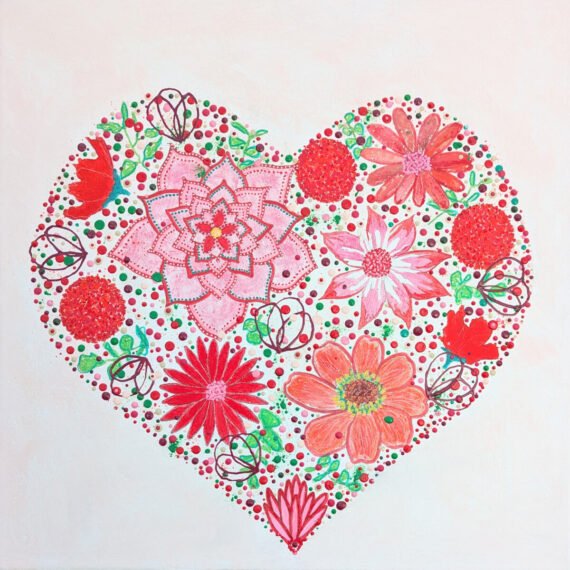 ruby coloured flowers within a heart shape. Perfect for a loved one or anniversary gift