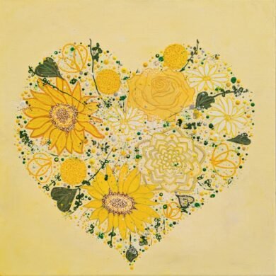 golden heart floral painting