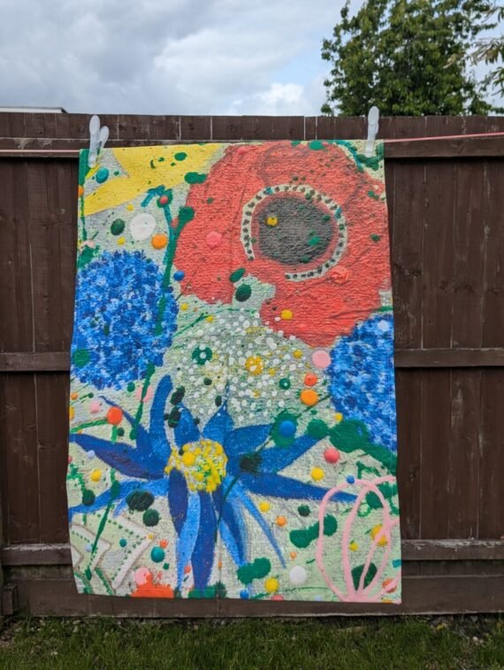 bright floral tea towel