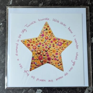 Gold star with drip painting technique inside. Twinkle twinkle lyrics surround