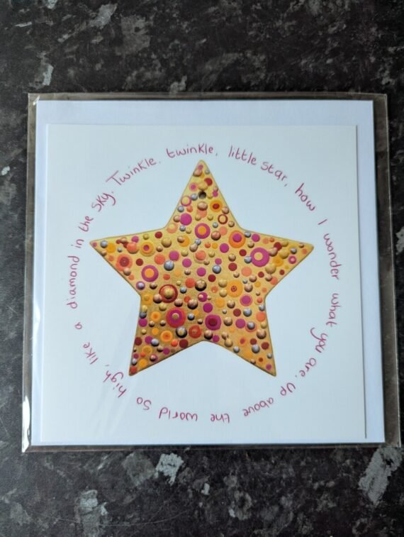 Gold star with drip painting technique inside. Twinkle twinkle lyrics surround