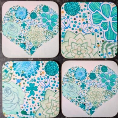 Set of 4 emerald green botanical design coasters