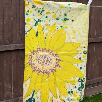golden anniversary tea towel, sunflower design homeware