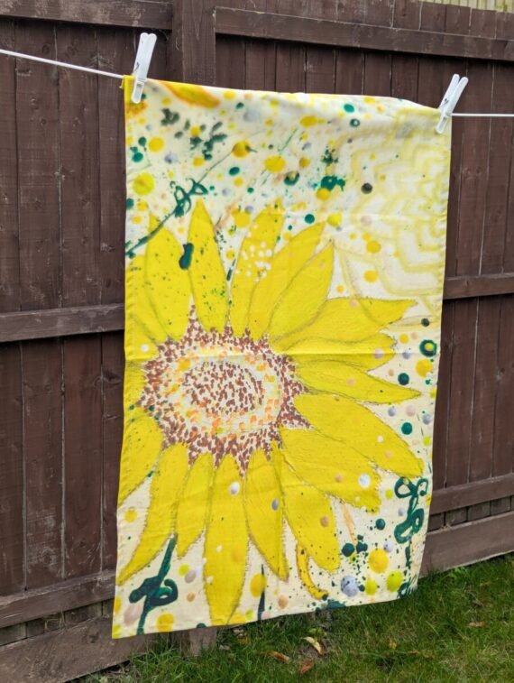 golden anniversary tea towel, sunflower design homeware