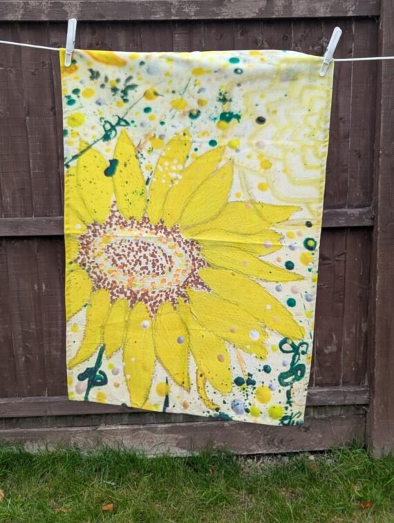 golden sunflower botanical tea towel