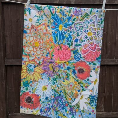 Wildflower bouquet tea towel, vibrant and semi abstract