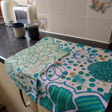 Emerald anniversary gift, green botanical tea towel