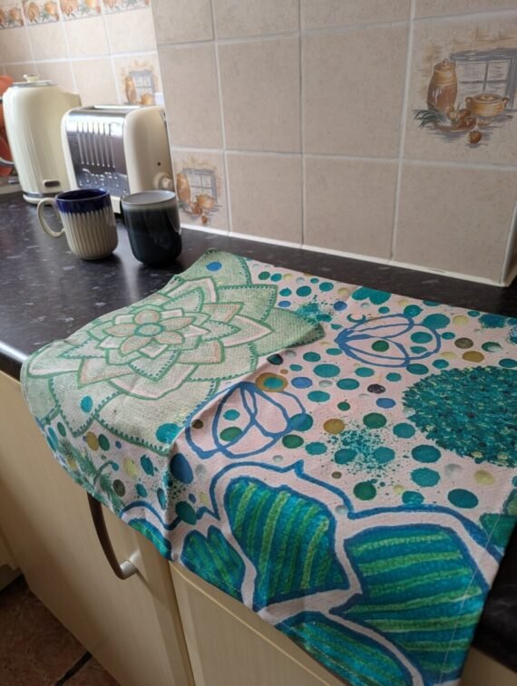 Emerald anniversary gift, green botanical tea towel