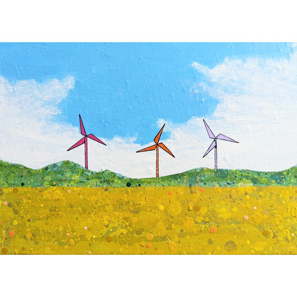 colourful wind turbine art, abstract landscape