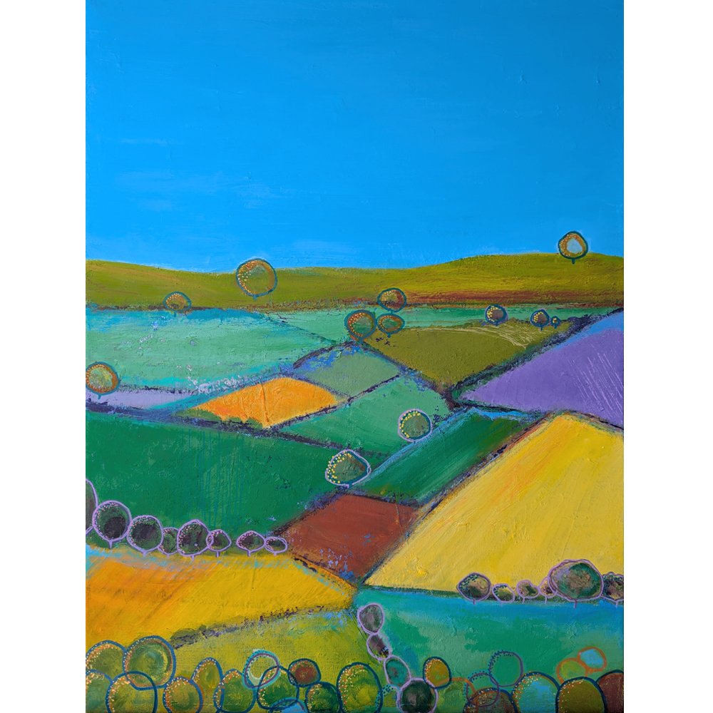 rainbow patchwork fields painting